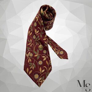 LANVIN PARIS Bordeaux Leaf Print Luxury Silk Tie France W: 3.75" EX COND